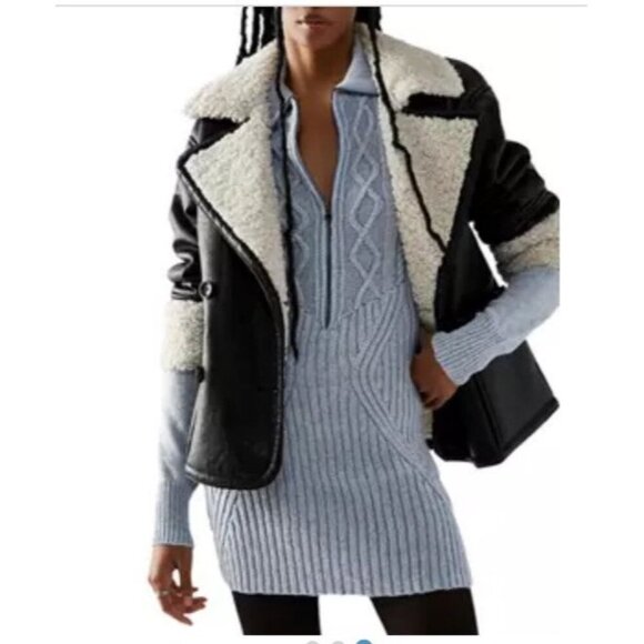 NWT Free People Mont Blanc Mini Sweater Dress Zip Up Collar Cable Knit Small - Picture 3 of 12